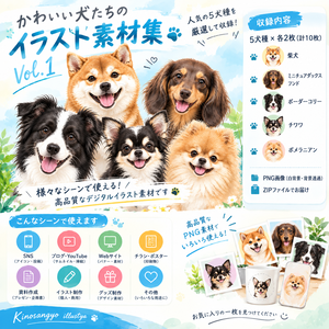 「かわいい犬イラスト素材集 Vol.1」柴犬・ダックス・ボーダーコリー・チワワ・ポメラニアン