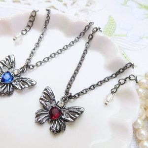 Jewel Heart Black Butterfly Doll Long Necklace
