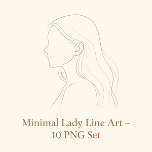 Minimal Lady Line Art – 横顔イラスト 10 PNG Set