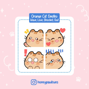 Orange Cat Twitch Emotes: Wave, Love, Shock, Sad