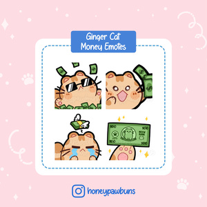 Orange Cat Twitch Emotes: Money and Dollar