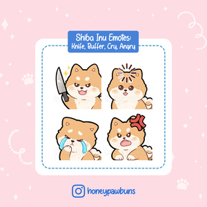 Shiba Inu Twitch Emotes: Knife, Load, Cry, Angry