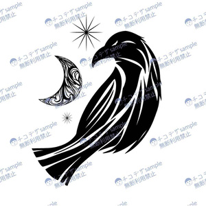 月鴉 - ダークなカラスのトライバルタトゥー  - 高解像度png or ai(ベクター)