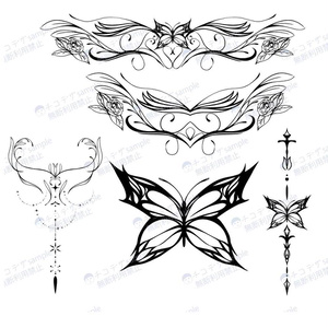 Flos et Papilio - 蝶々と花の線画タトゥー - vroidテクスチャとpng