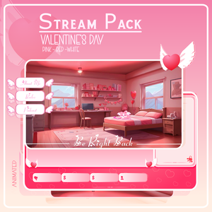 Valentine Stream OVERLAY Animated Pack, Valentines lofi stream overlay, Stream overlays, Pink Red stream overlays, Love Animated Screens