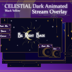 SIMPLE Dark STREAM OVERLAY Celestial, Dark overlay pack, Celestial Animated Overlay, Stream overlay pack, Black and gold Overlay