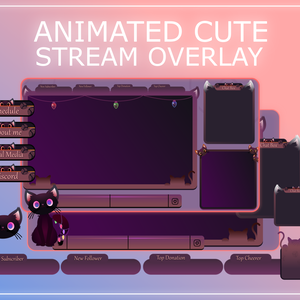 Cheap Cute Stream Overlay Animated pack, Cat Stream Overlay Pack, Vtuber Stream Overlay