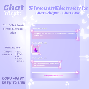 Chat Widget - Cute Minimal, Butterfly Theme • Chat Box & Alerts for Twitch Streams for StreamElements, Purple Chat Widget Butterfly