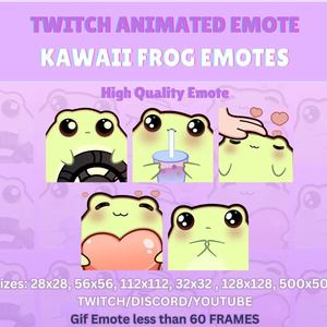 Kawaii FROG Animated Emotes, Frog emotes pack, Kawaii frog emotes pack, Funny Emotes pack, Froggy Emote Animated, Green Frog Emote Animated