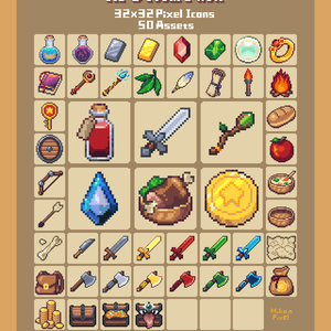 RPGアイテム素材（RPG Item Pack）32x32 Pixel Icons｜50点セット
