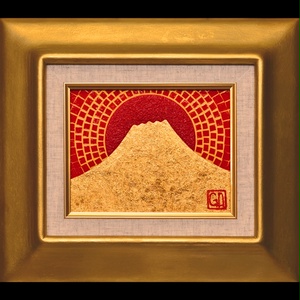 F0号油絵一番ミニチュアな『太陽と黄金富士山』がんどうあつし絵画純