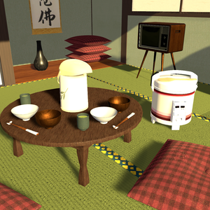 VRChat想定　レトロな炊飯器＋食器