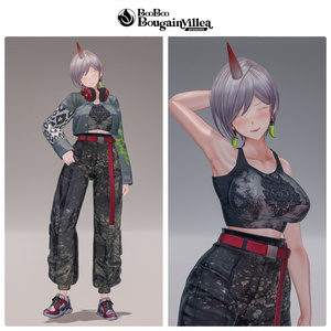「鬼のお姉さん 霧子」 複数アバター対応衣装同梱 オリジナル3Dモデル VRChat向けアバター #e62f8b 缩略图 3
