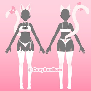 Kitty Lingerie Set With Ears and Tail VROID ランジェリー 