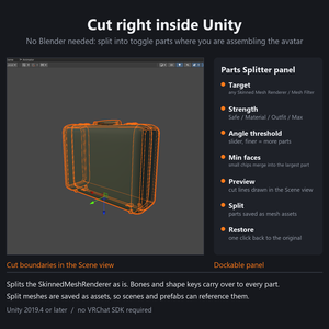 Parts Splitter for Unity - Split one mesh into toggle-ready parts, preview before cutting, one-click restore (keeps shape keys and weights)