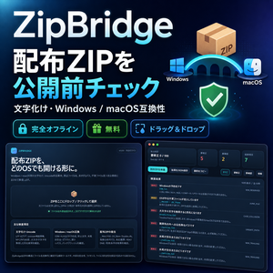 【無料・完全オフライン】ZipBridge｜配布ZIPの文字化け・Windows/Mac互換性チェッカー