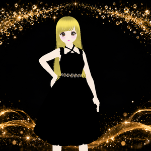 【アバター衣装・配信背景】シックな黒のキャミソールドレス＆華やかお花の髪飾り・高画質背景・VRoid衣装データ [[Chic Black Cami Dress & Elegant Flower Hair Accessory with Premium Background Set for VRoid]]