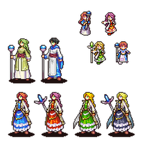 【SRPGstudio】プリースト男女、セイジ女（髪型、服装、杖差分）モーション、キャラチップ素材