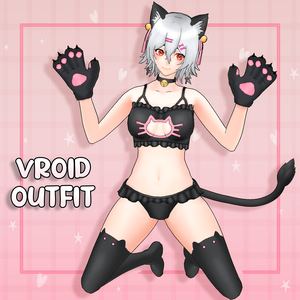 (vroid) Catgirl outfit (black) + Ear and Tail texture
