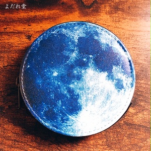 美しい満月のコインケース・小物入れ　青・黄両面タイプ