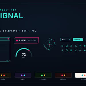 【7色展開】ダークテックUI/HUD素材キット NULLSIGNAL(ゲーム/配信/アプリ・SVG+PNG・商用可)