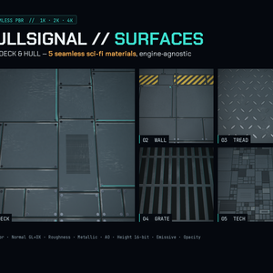 【継ぎ目なし・4K】Sci-Fi PBRテクスチャ SURFACES Vol.1(5素材/Unity・Godot・Unreal・Blender・VRChat・商用可)