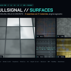 【継ぎ目なし・4K】Sci-Fi PBRテクスチャ SURFACES Vol.3 天井・溶接・コンクリート(5素材/Unity・Godot・Unreal・Blender・VRChat・商用可)