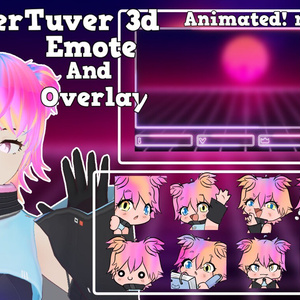 CyverPunk Avatar 3d PACK 8 Emote + Animated Overlay rgb, any color Vtuber Commission Custom famale