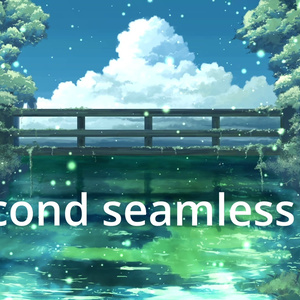 【商用利用OK・差分有り】川と入道雲のループ背景素材｜蛍が揺らめく夏の風景｜Seamless 6s Loop（Normal / Sunset Variant）