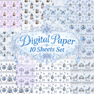 Crystal Winter Fantasy Digital Paper 10 Sheets｜クリスタル・ガラス・冬のデジタルペーパー