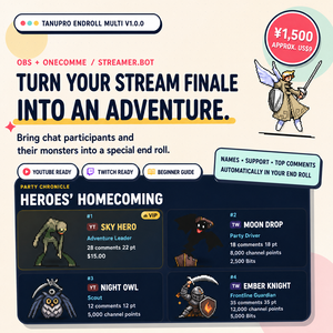 [7 Languages] tanupro EndRoll Global – Animated OBS End Credits for VTubers & Streamers | YouTube / Twitch / Kick