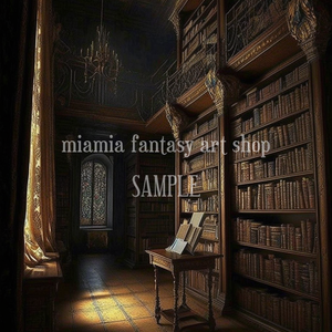 ヨーロッパ風の洋書の図書館の背景素材・柔らかい光が差し込む場所
