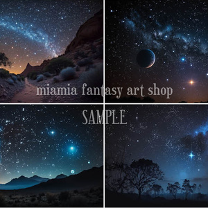 幻想的な星空と月の夜の背景素材-4枚セット