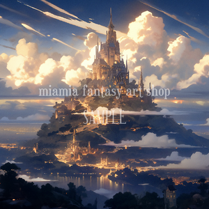 お城のある風景-ファンタジー背景素材