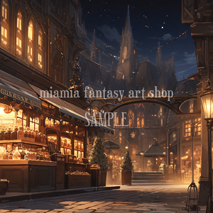 ファンタジー世界の夜の市場のイメージ素材
