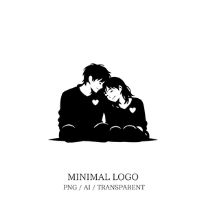 MINIMAL SILHOUETTE Illustration –頭を寄せ合う男女/ Human / Simple / Black