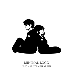 MINIMAL SILHOUETTE Illustration –背中合わせの男女/ Human / Simple / Black