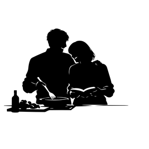 MINIMAL SILHOUETTE Illustration –料理をする男女/human / Simple / Black