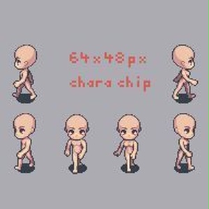 【ドット絵素材】8方向　キャラチップ　テンプレート　64x48px