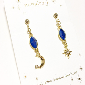 月星アシンメトリー＊ブルースワロフスキーピアス・イヤリング