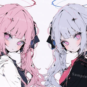 ペアアイコン(ペア画)-ピンクブルー天使ちゃん