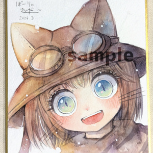 Hand-drawn mini shikishi (decorative paper board) "Cat Ear Hat"