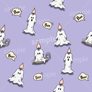 【大柄・小柄2柄セット】ハロウィン｜おばけキャンドル・Boo!｜パープル｜シームレスデジタルペーパー