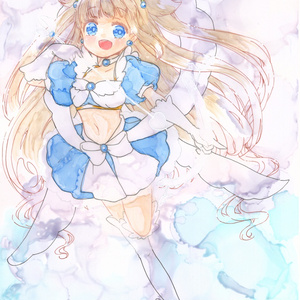 手描きイラスト オリジナル 「花海の人魚」 原画 創作 女の子