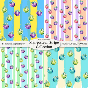Mangosteen Stripe Collection　水彩デジタルペーパー 4データセット(3600px・PNG) 