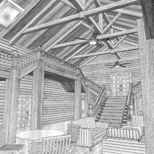 漫画背景　ログハウス内観01