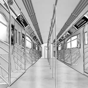 漫画背景　アメリカ地下鉄車内01