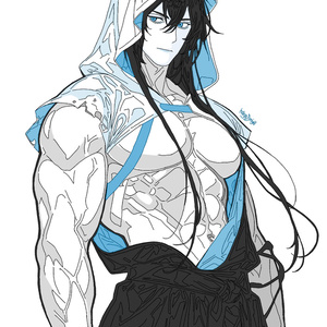 Black-haired, blue-eyed muscular man | High-resolution illustration set 01