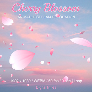 Cherry blossom animation, Twitch stream overlay, pink sakura petals falling on transparent background, loop / 桜のアニメーション Twitch オーバーレイ、透明な背景に舞い散るピンクの花びら、全画面、ループ
