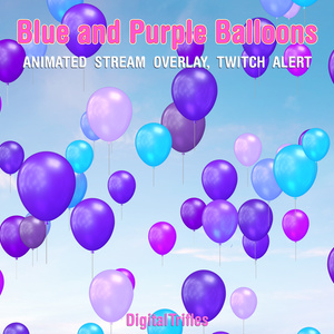 青と紫の風船、かわいいパステルカラーのストリームオーバーレイ、アニメーション付き Twitch アラート / Blue and Purple Balloons, Cute Pastel Stream Overlay, Animated Twitch Alert